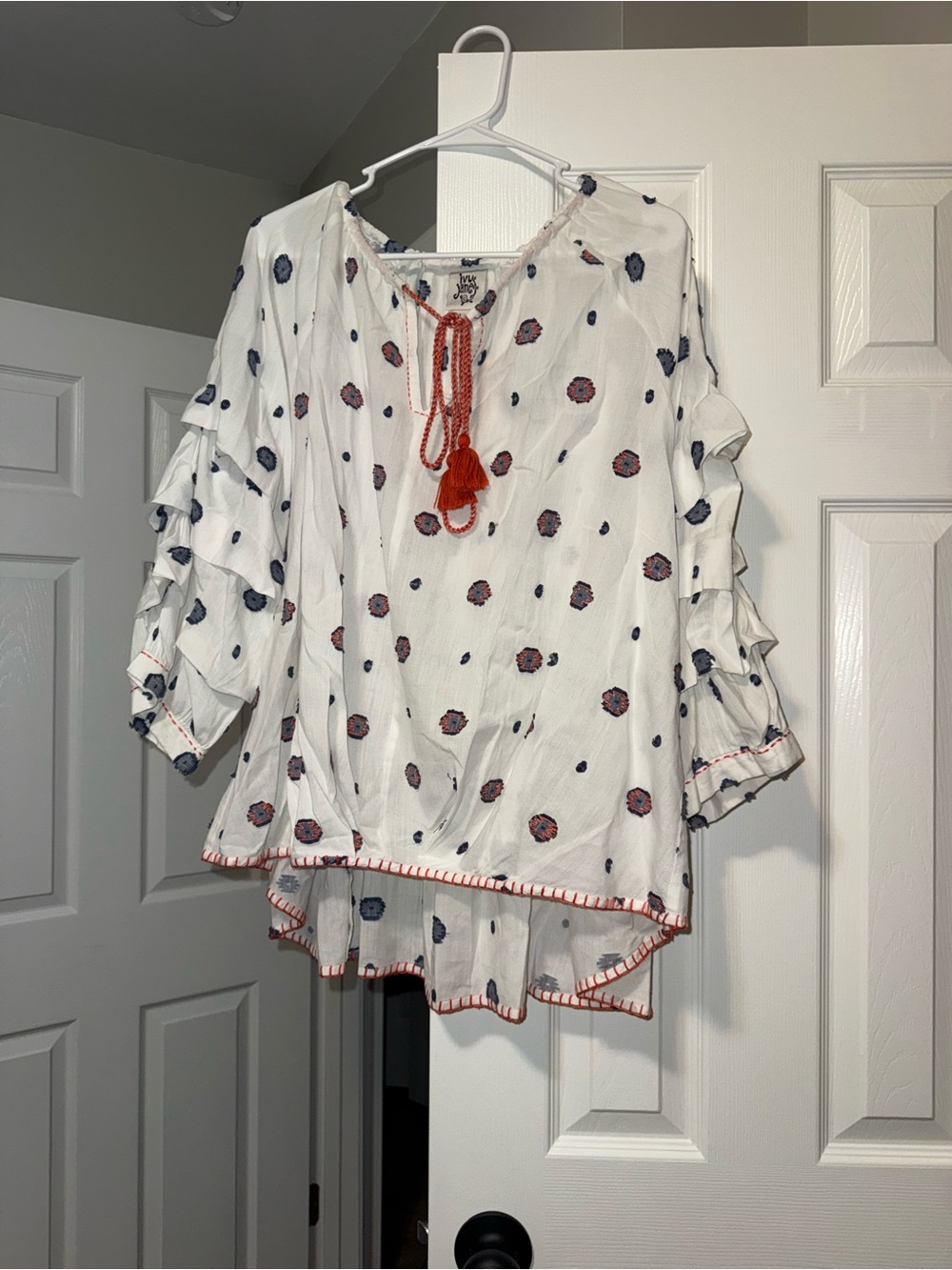 ivy jane White Boho Ruffle Sleeve Tassel Tie Blouse